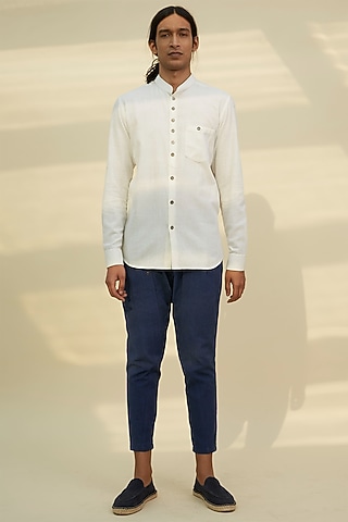 White Handloom Khadi Shirt by Rivil Civil By Arun