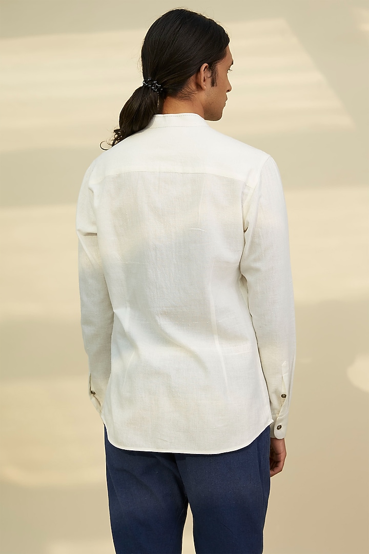 White Handloom Khadi Summer Shirt by Rivil Civil By Arun at Pernia's Pop Up Shop
