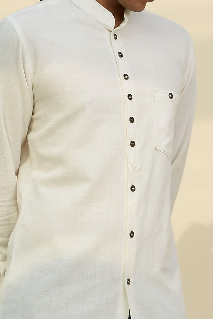White Handloom Khadi Summer Shirt by Rivil Civil By Arun at Pernia's Pop Up Shop