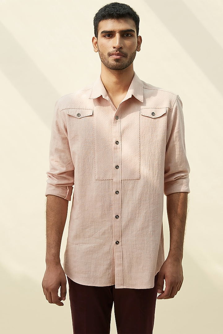 Beige Summer Shirt With Thread Work by Rivil Civil By Arun at Pernia's Pop Up Shop