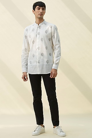 White Block Printed Shirt by Rivil Civil By Arun