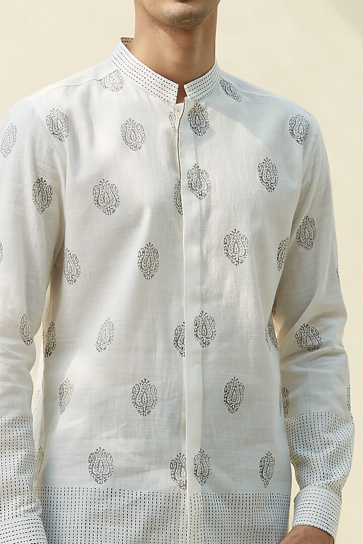 White Block Printed Summer Shirt by Rivil Civil By Arun at Pernia's Pop Up Shop