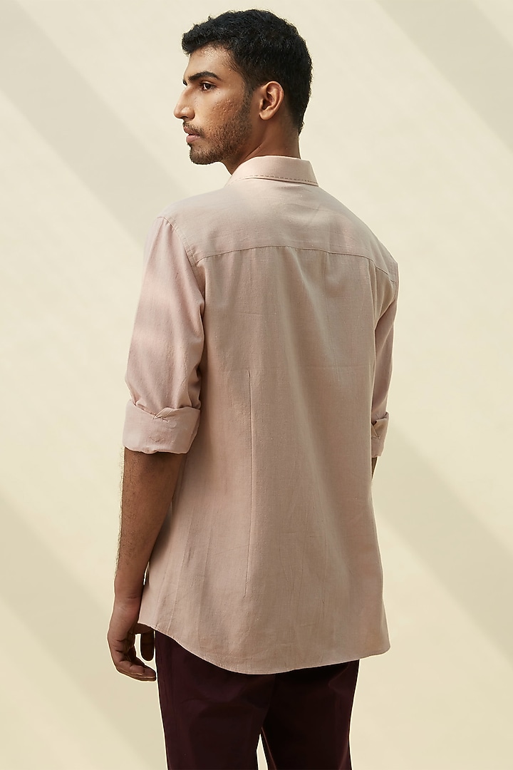 Beige Handloom Khadi Summer Shirt by Rivil Civil By Arun at Pernia's Pop Up Shop