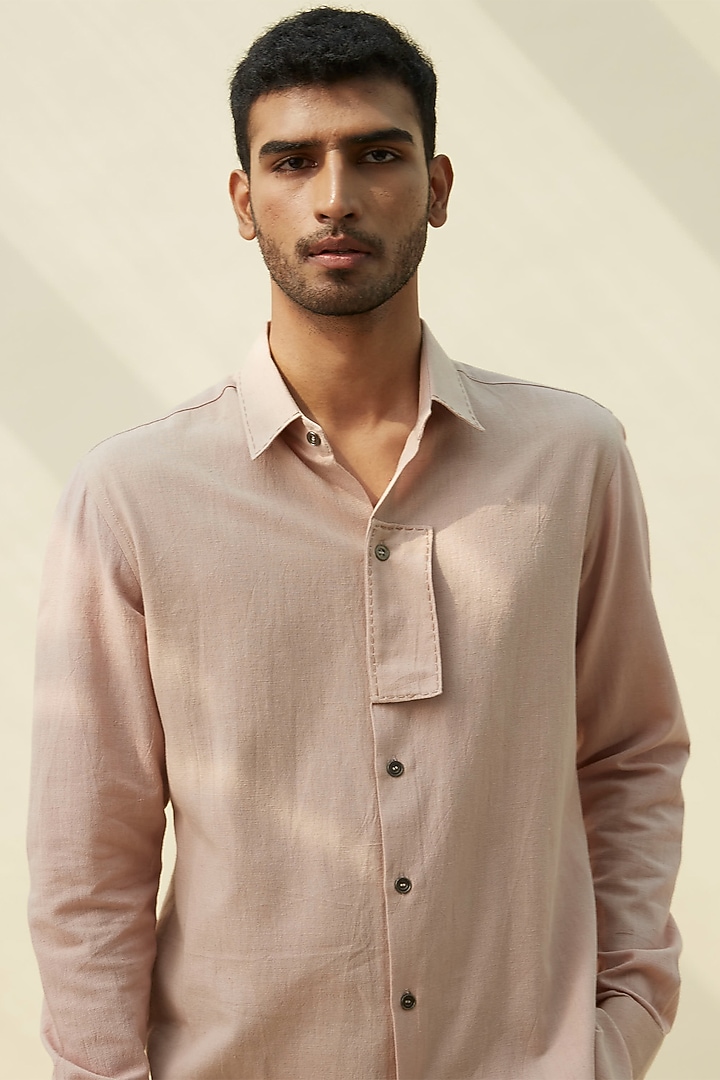 Beige Handloom Khadi Summer Shirt by Rivil Civil By Arun at Pernia's Pop Up Shop