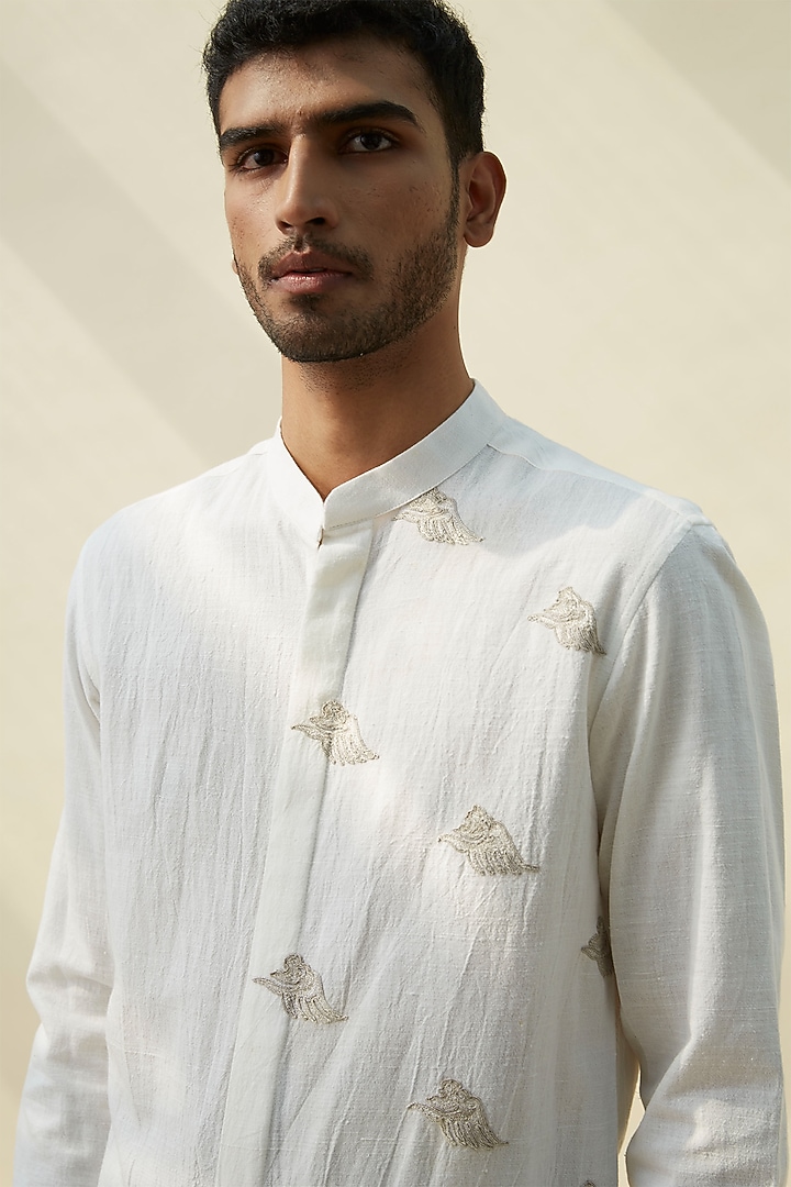 White Embroidered Summer Shirt by Rivil Civil By Arun at Pernia's Pop Up Shop