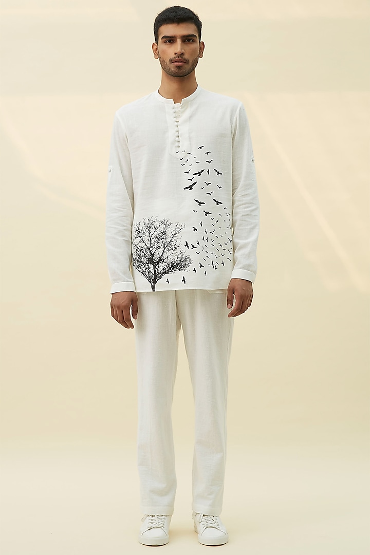 White Handloom Khadi Pant Set by Rivil Civil By Arun