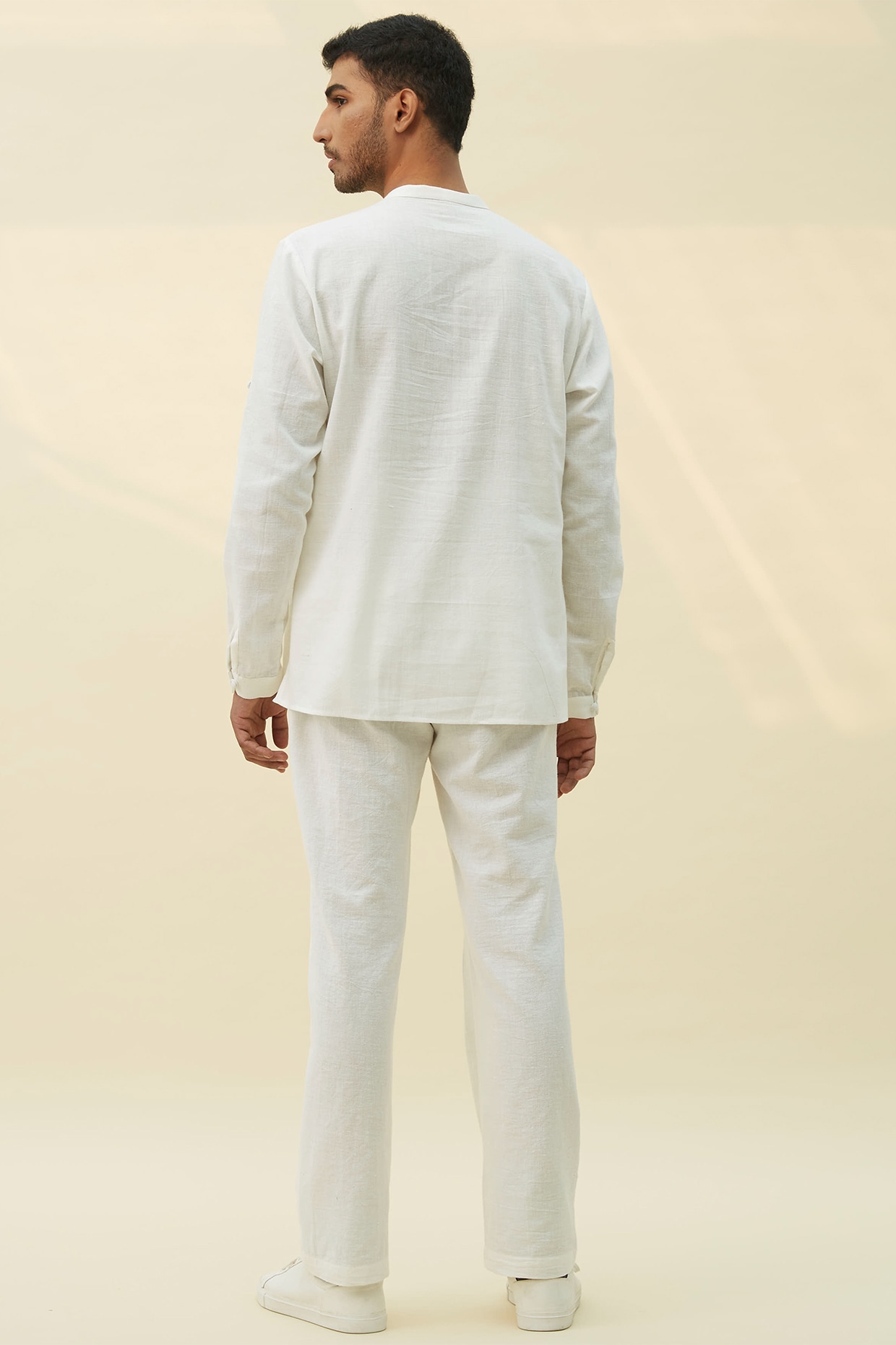 Off-White Handwoven Khadi Pants Design by VAANI BESWAL MEN at Pernia's Pop  Up Shop 2024