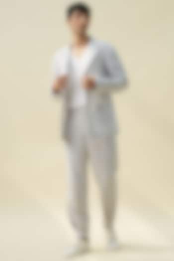 Light Grey Handloom Khadi Shacket Set by Rivil Civil By Arun