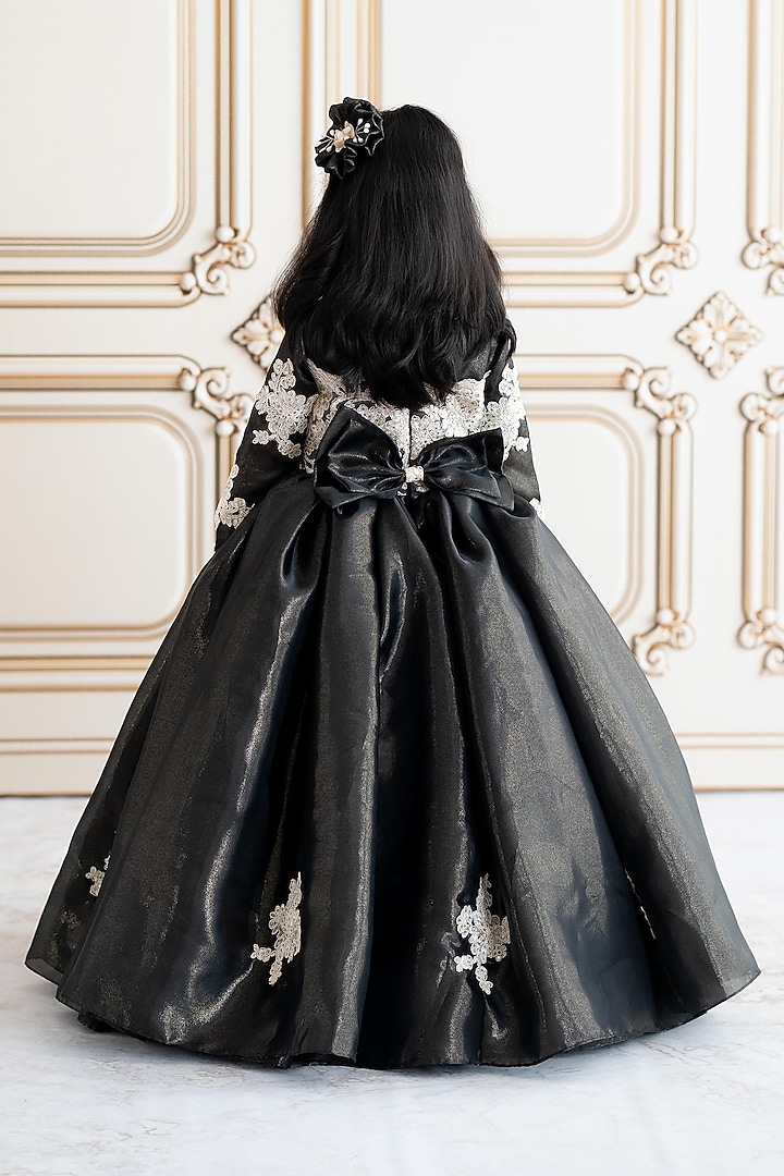 Black Shimmer Organza Pearl Work Gown For Girls by Ruchikalathlabel at Pernia's Pop Up Shop