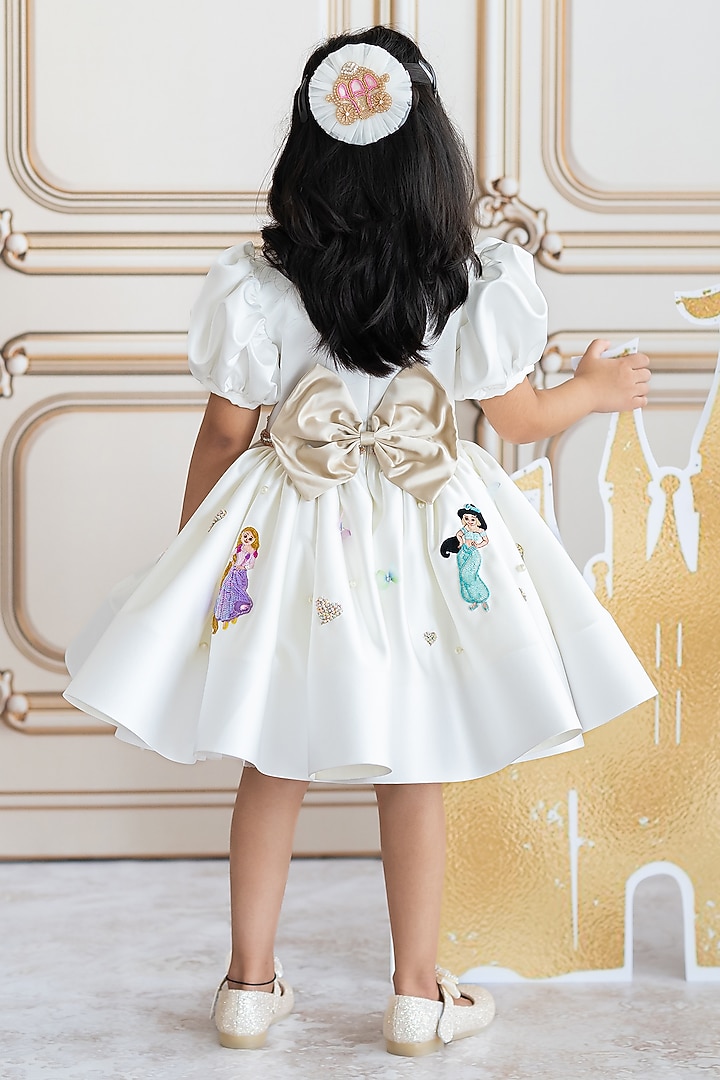 Off-White Bridal Satin Hand Embroidered Dress For Girls by Ruchikalathlabel at Pernia's Pop Up Shop