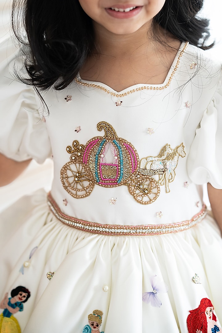 Off-White Bridal Satin Hand Embroidered Dress For Girls by Ruchikalathlabel at Pernia's Pop Up Shop