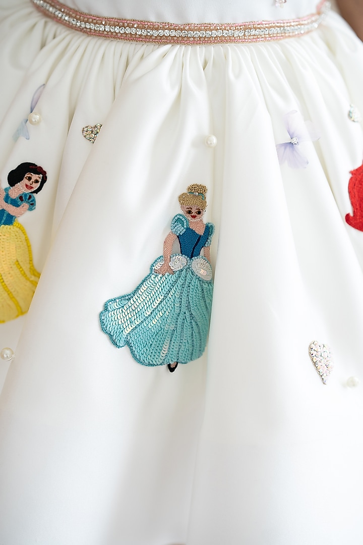 Off-White Bridal Satin Hand Embroidered Dress For Girls by Ruchikalathlabel at Pernia's Pop Up Shop