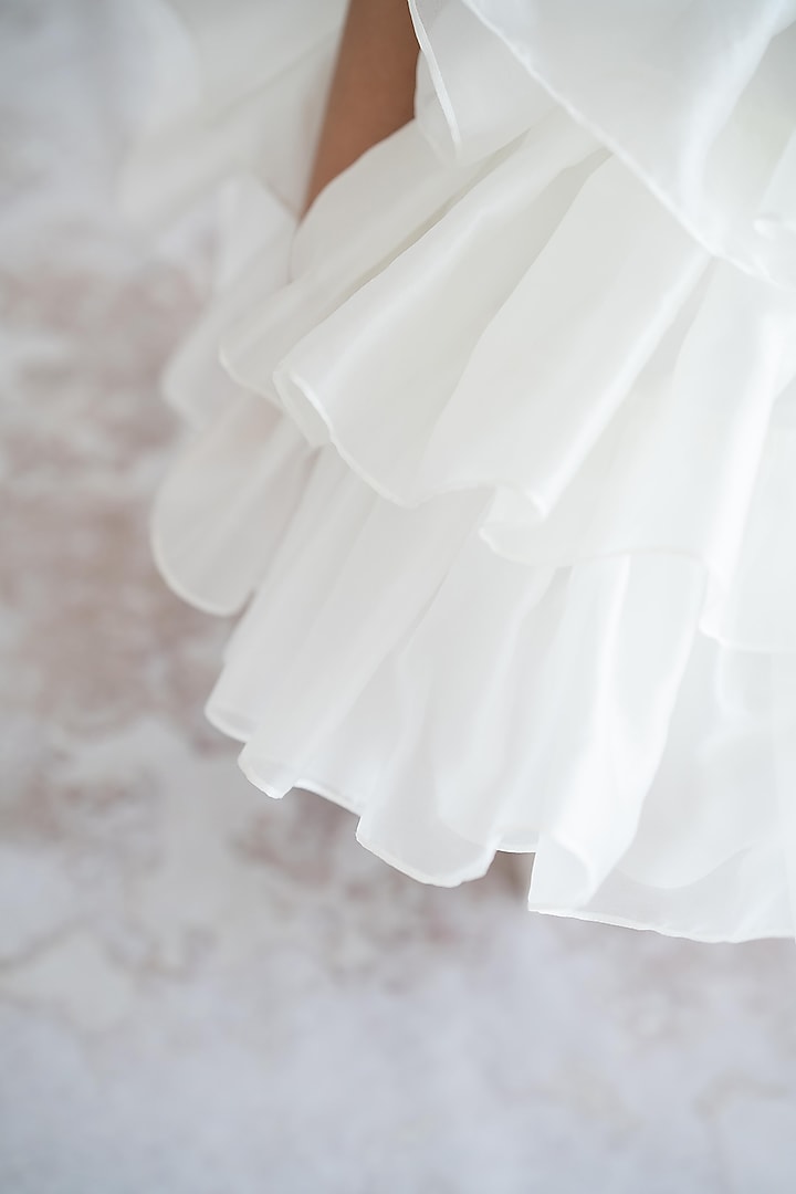 Off-White Soft Net & Butter Organza Hand Embroidered Dress For Girls by Ruchikalathlabel at Pernia's Pop Up Shop