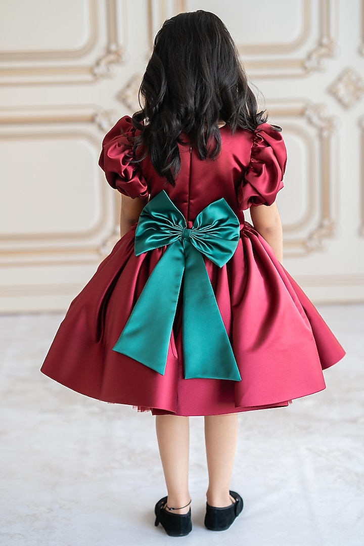 Maroon Bridal Satin Crystal Stone Embroidered Dress For Girls by Ruchikalathlabel at Pernia's Pop Up Shop