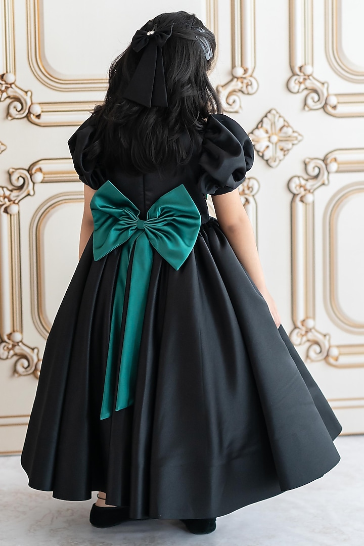 Black Bridal Satin Crystal Embroidered Gown For Girls by Ruchikalathlabel at Pernia's Pop Up Shop