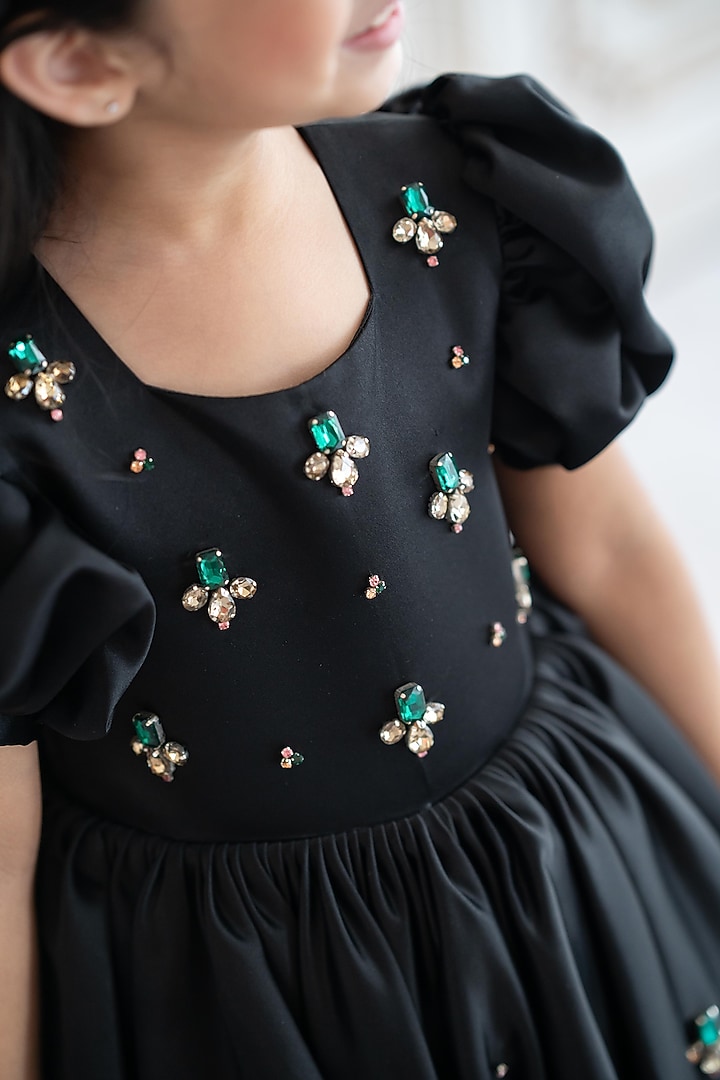 Black Bridal Satin Crystal Embroidered Gown For Girls by Ruchikalathlabel at Pernia's Pop Up Shop