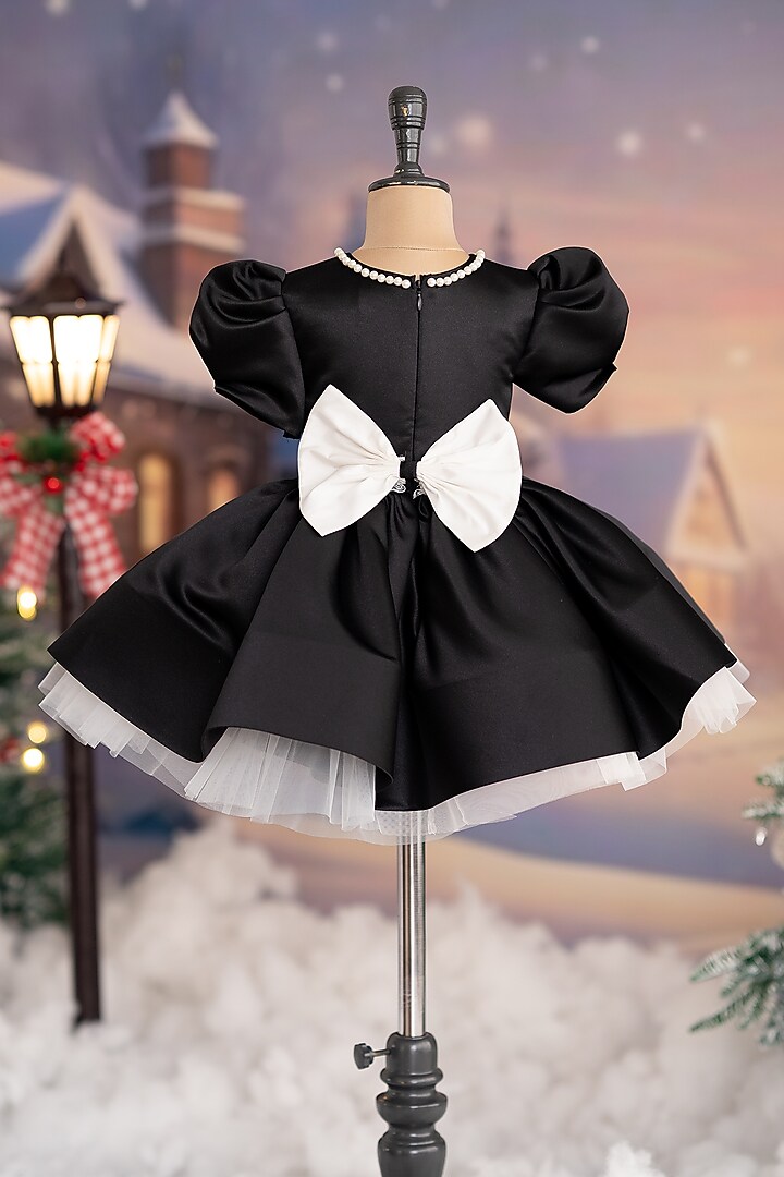 Black Bridal Satin Pearl Work Dress For Girls by Ruchikalathlabel at Pernia's Pop Up Shop