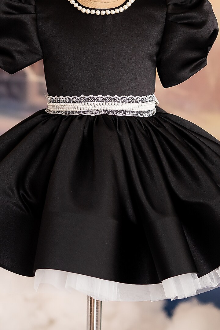 Black Bridal Satin Pearl Work Dress For Girls by Ruchikalathlabel at Pernia's Pop Up Shop