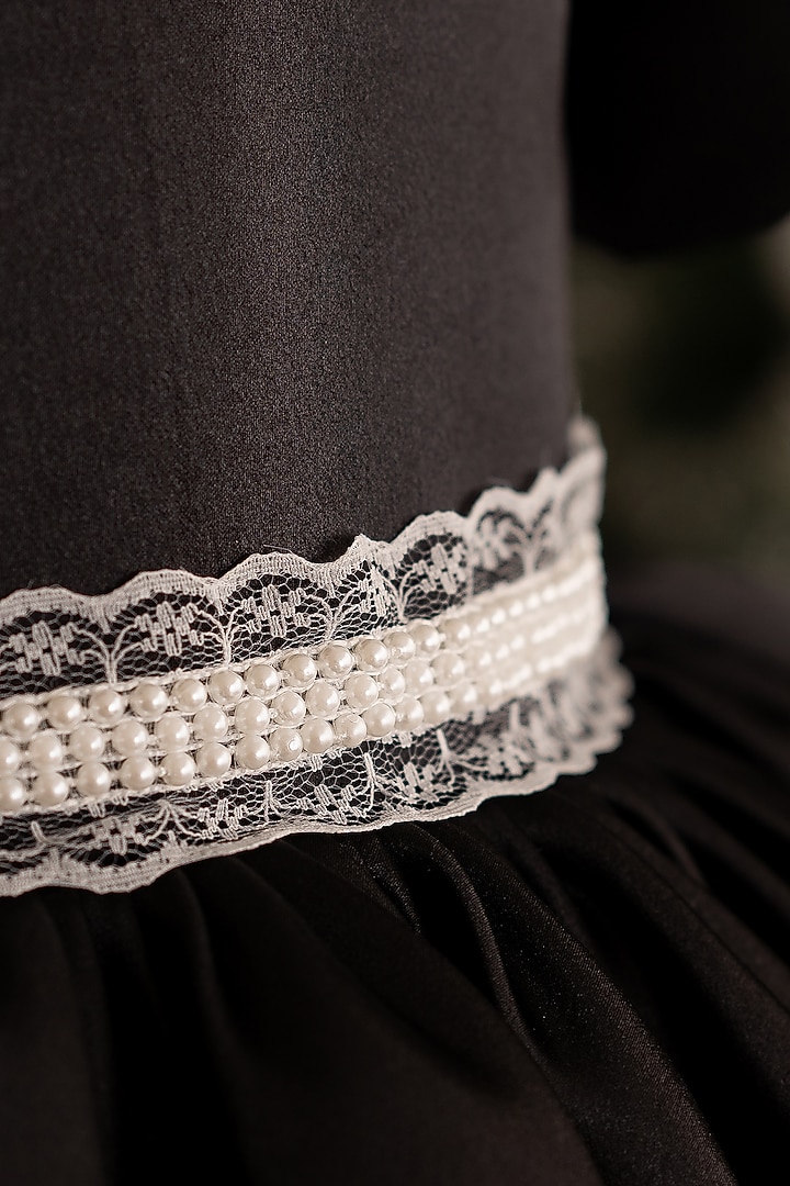 Black Bridal Satin Pearl Work Dress For Girls by Ruchikalathlabel at Pernia's Pop Up Shop