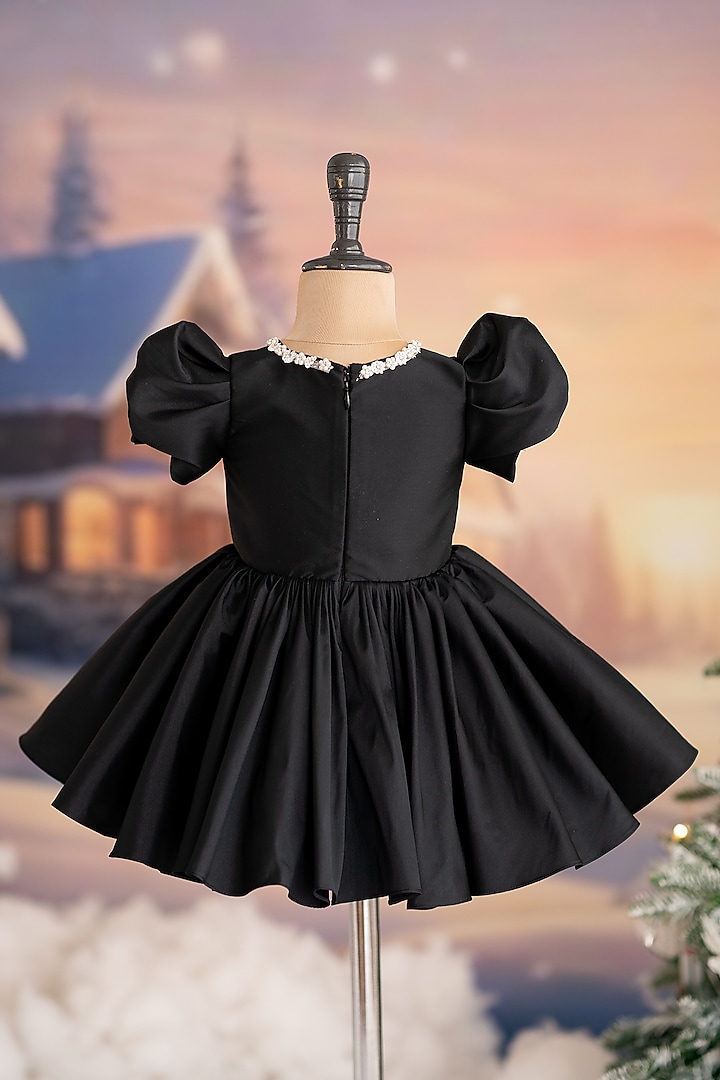 Black Taffeta Embellished Dress For Girls by Ruchikalathlabel at Pernia's Pop Up Shop