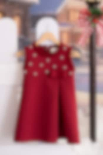 Red Scuba & Neoprene Applique Embroidered Dress For Girls by Ruchikalathlabel at Pernia's Pop Up Shop