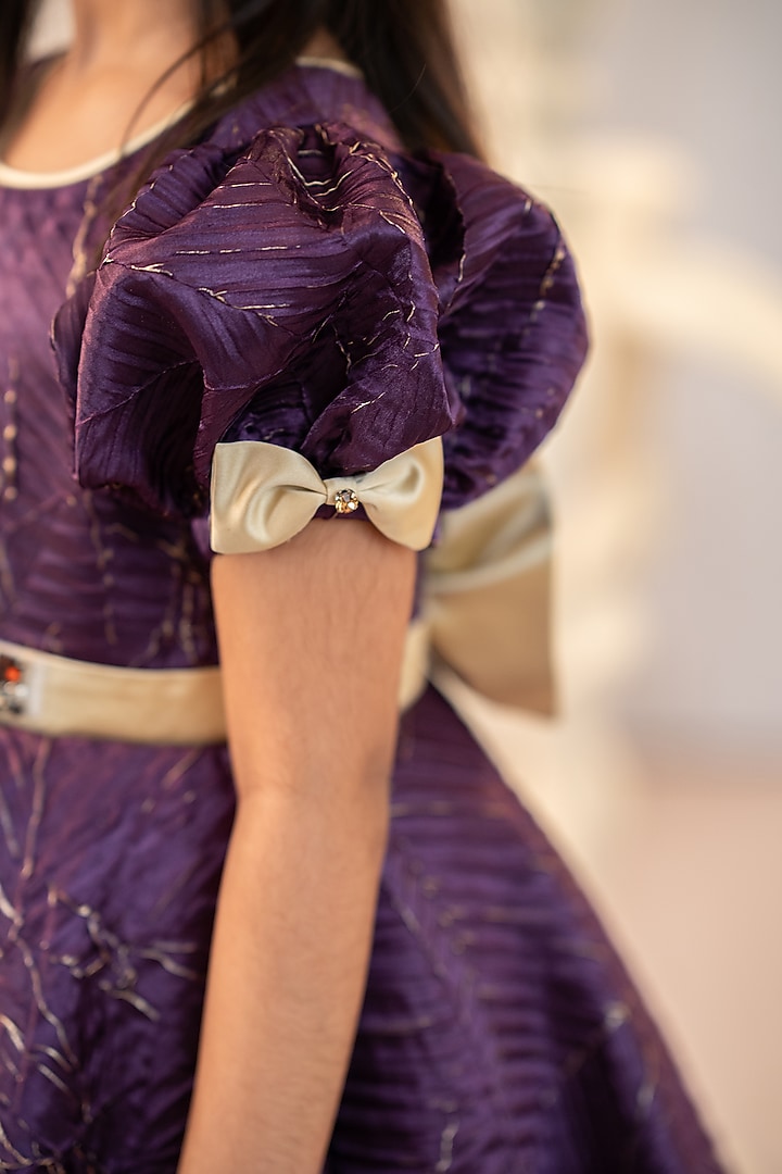 Magenta Textured Satin & Tulle Hand Embroidered High-Low Gown For Girls by Ruchikalathlabel at Pernia's Pop Up Shop