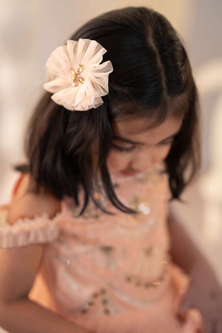 Peach Bridal Satin & Tulle Embroidered High-Low Gown For Girls by Ruchikalathlabel at Pernia's Pop Up Shop