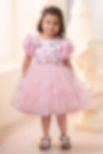 Pink Bridal Satin & Tulle Hand Embroidered Dress For Girls by Ruchikalathlabel at Pernia's Pop Up Shop