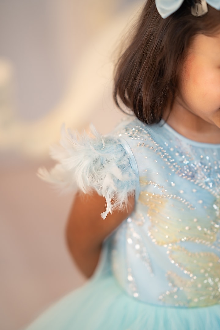 Blue Tulle Embroidered Dress For Girls by Ruchikalathlabel at Pernia's Pop Up Shop