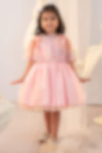 Pink Satin & Tulle Embroidered Dress For Girls by Ruchikalathlabel at Pernia's Pop Up Shop