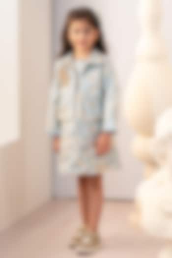 Blue Jacquard Embroidered Dress For Girls by Ruchikalathlabel at Pernia's Pop Up Shop