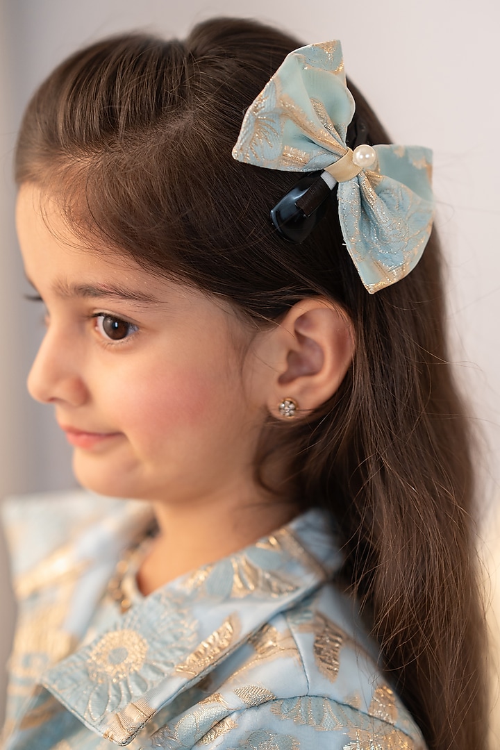 Blue Jacquard Embroidered Dress For Girls by Ruchikalathlabel at Pernia's Pop Up Shop
