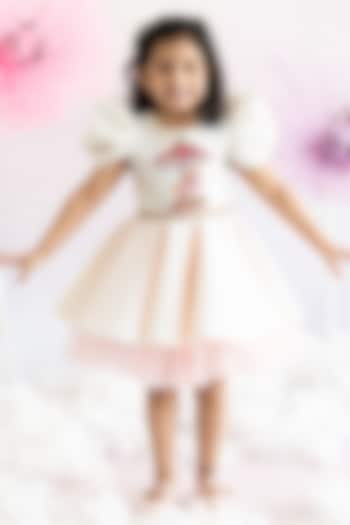 White Scuba Carousel Embroidered Flared Dress For Girls by Ruchikalathlabel at Pernia's Pop Up Shop