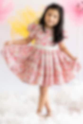 Pink Soft Japan Satin Floral Printed Dress For Girls by Ruchikalathlabel at Pernia's Pop Up Shop