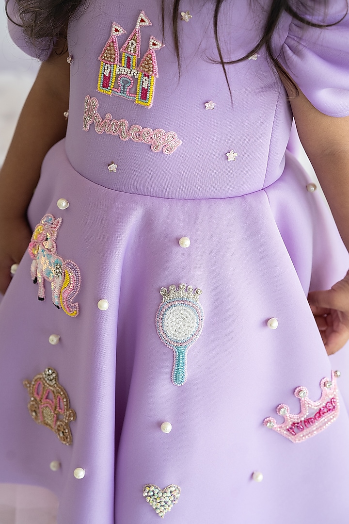 Lavender Neoprene & Scuba Pearl Hand Embellishment High-Low Gown For Girls by Ruchikalathlabel at Pernia's Pop Up Shop