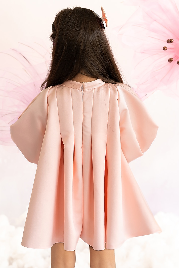 Peach Bridal Satin Floral Hand Embellished Pleated A-Line Dress For Girls by Ruchikalathlabel at Pernia's Pop Up Shop