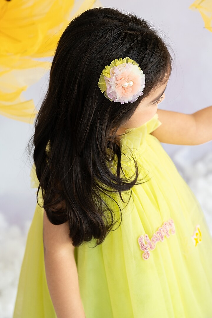 Green Tulle Net Embroidered Dress For Girls by Ruchikalathlabel at Pernia's Pop Up Shop