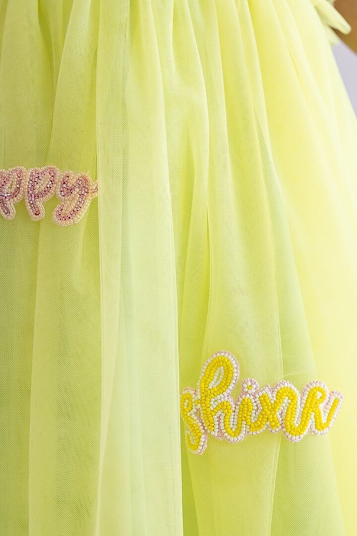 Green Tulle Net Embroidered Dress For Girls by Ruchikalathlabel at Pernia's Pop Up Shop