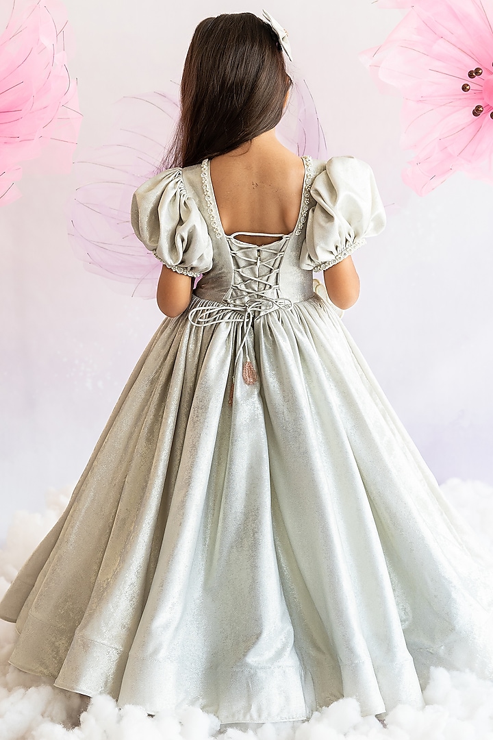 New Korean Net Dress Silver Korean Foil Soft Net Hand Embroidered