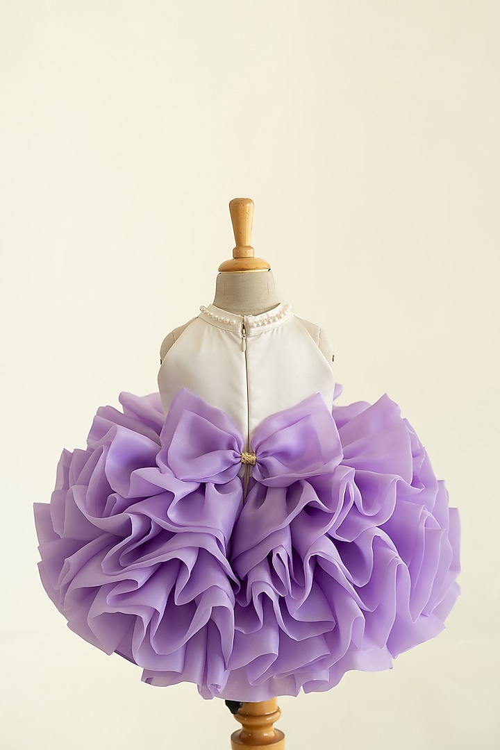 Purple Bridal Satin & Butter Organza Hand Embroidered Layered Dress For Girls by Ruchikalathlabel at Pernia's Pop Up Shop