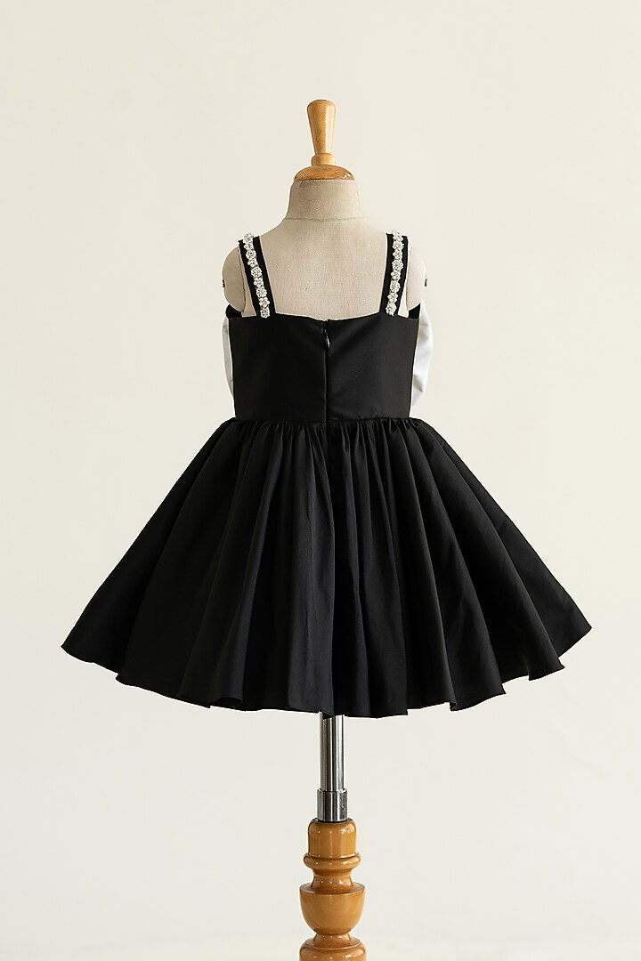 Black Taffeta Applique Bow Flared Dress For Girls by Ruchikalathlabel at Pernia's Pop Up Shop