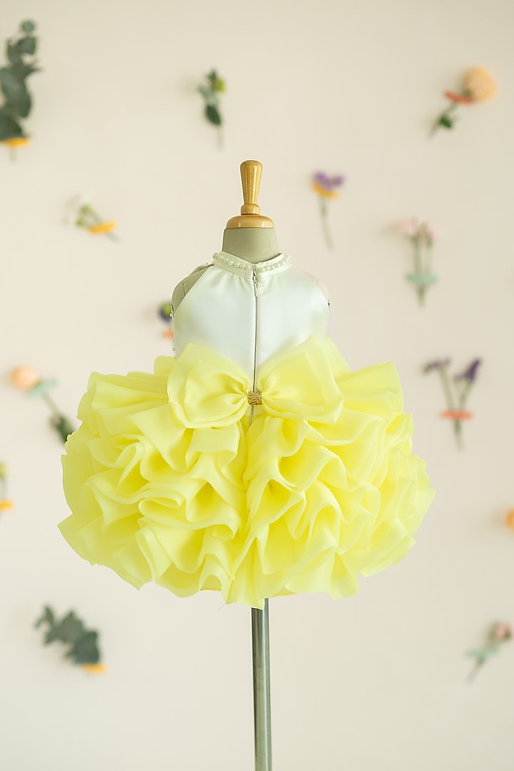 Yellow Bridal Satin Hand Embroidered Fluffy Layered Dress For Girls by Ruchikalathlabel at Pernia's Pop Up Shop