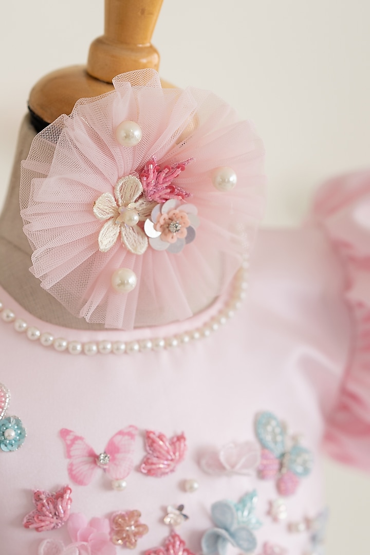 Pink Tulle Floral Applique Embroidered Gown For Girls by Ruchikalathlabel at Pernia's Pop Up Shop