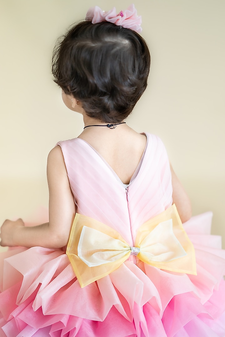Pink Semi Organza Hand Embroidered Dress For Girls by Ruchikalathlabel at Pernia's Pop Up Shop