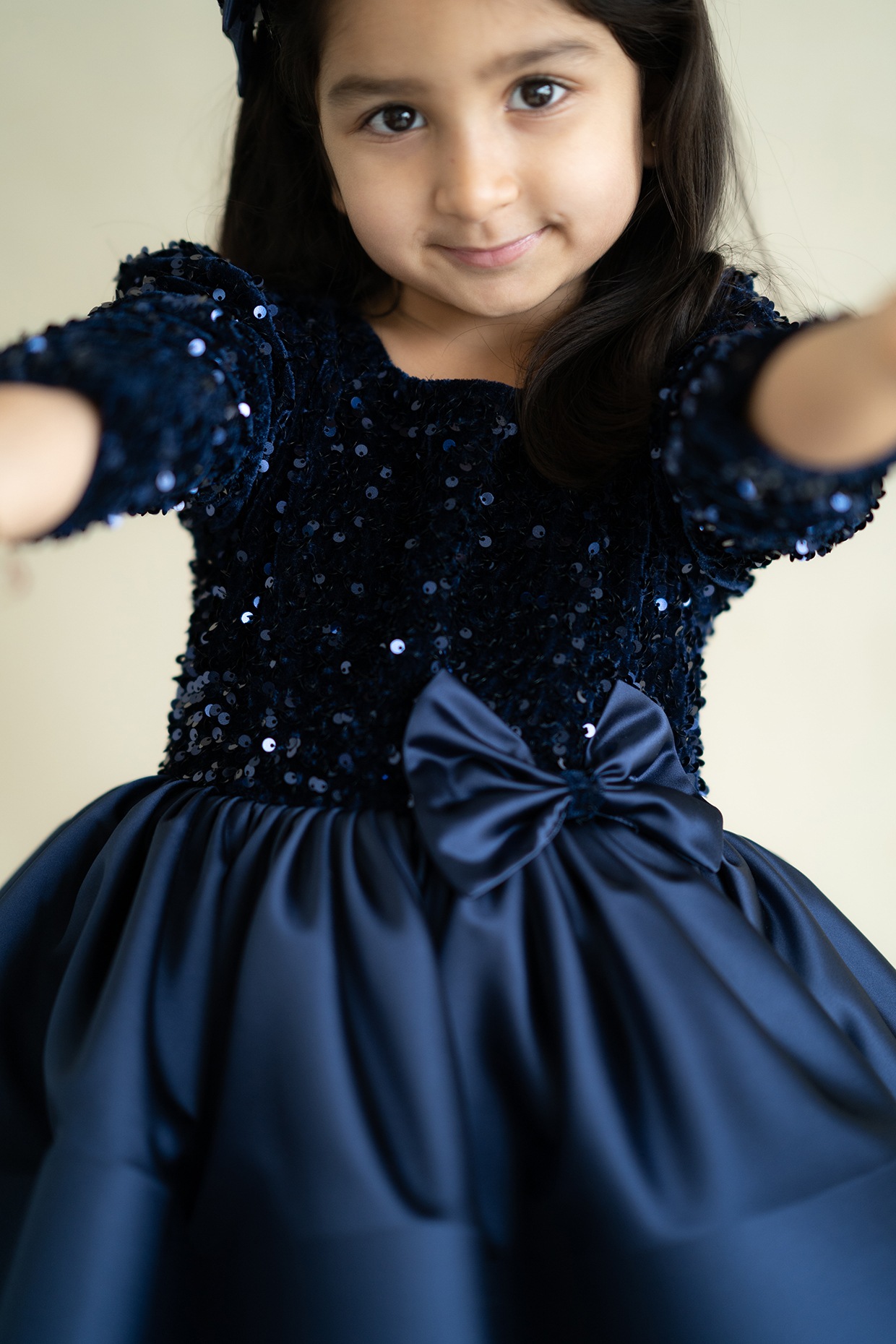 Flower Girls Half Sleeve Star Bling Shiny Navy Blue Dress -  OneSimpleGown.com