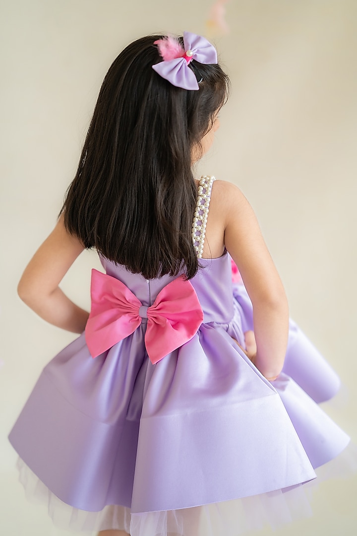 Lavender Bridal Satin & Tulle Embroidered Dress For Girls by Ruchikalathlabel at Pernia's Pop Up Shop