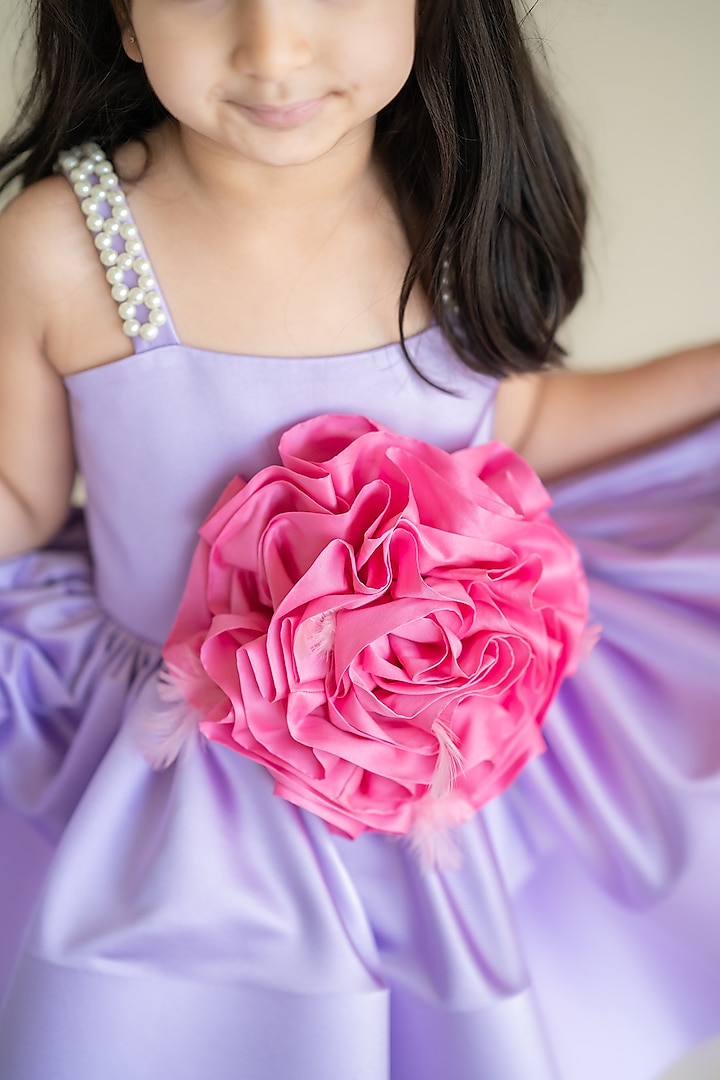 Lavender Bridal Satin & Tulle Embroidered Dress For Girls by Ruchikalathlabel at Pernia's Pop Up Shop