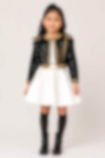 White Scuba Hand Embroidered Flared Skirt Set For Girls by Ruchikalathlabel at Pernia's Pop Up Shop