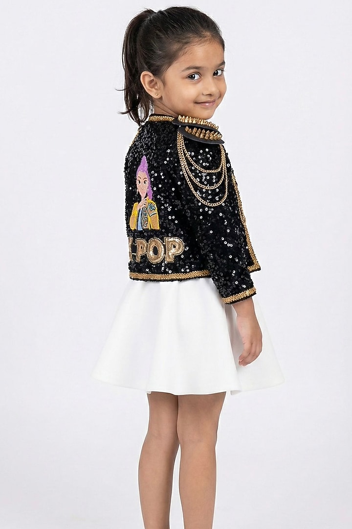 White Scuba Hand Embroidered Flared Skirt Set For Girls by Ruchikalathlabel at Pernia's Pop Up Shop