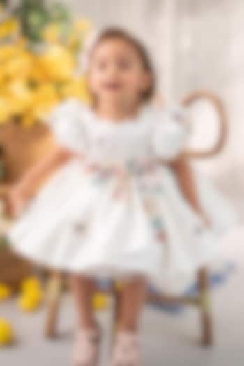 White Satin Flared Dress For Girls by Ruchikalathlabel at Pernia's Pop Up Shop